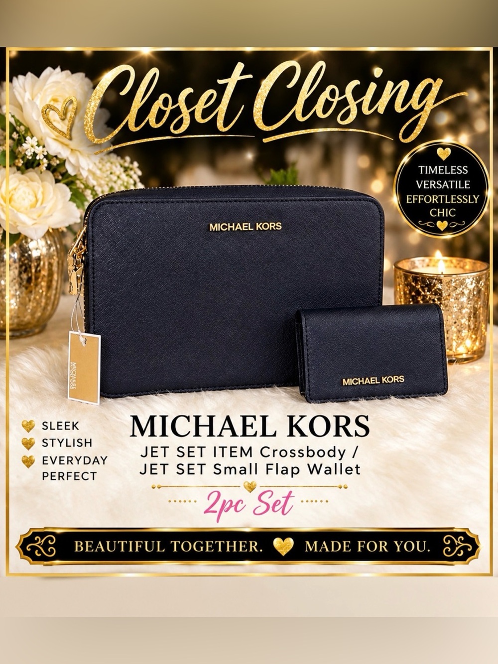 Michael Kors JET SET ITEM Crossbody/JET SET Small Flap Wallet 2pc Set